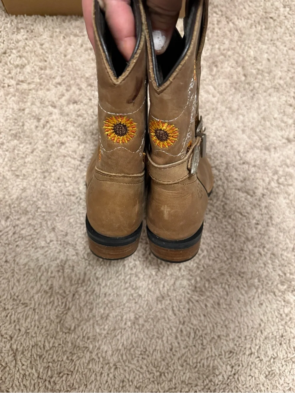 Kids Sunflower Embroidered Brown Western Boots size 1